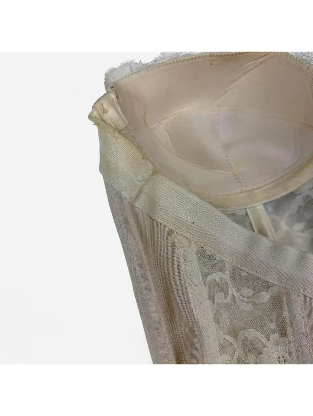 Cream ivory lace panel zip side corset bustier size 36 Cara Mia vtg